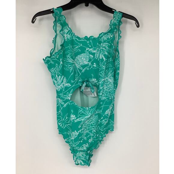 Volcom Girls 16 Aqua Island Hop One Piece Swimsuit Cutout Tropical Beach N6-19 - Picture 6 of 9